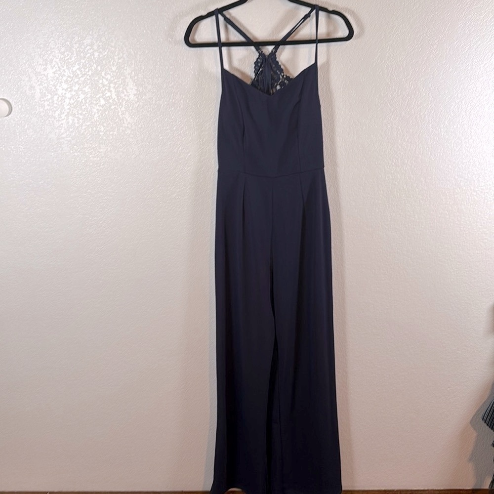 Trixxi Navy Blue Lace-Back Jumpsuit